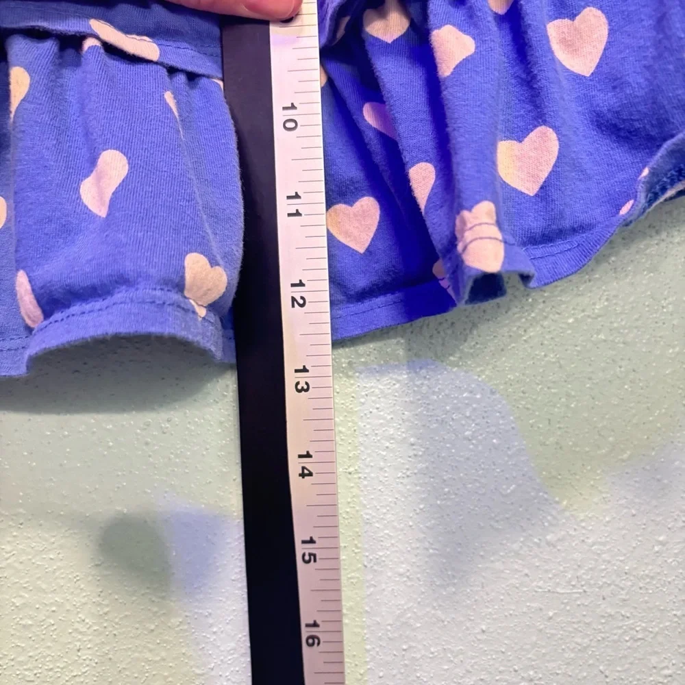 Mini Boden Girls’ Blue and Pink Heart Polka Dot Ruffle Mini Skirt with Shorts​